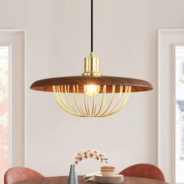 1-Light Walnut Wood Dome LED Pendant Lighting