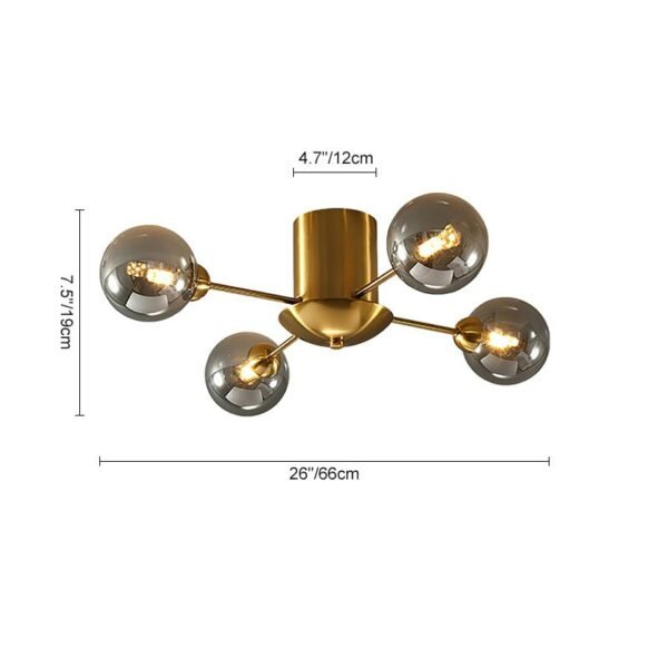 4 Light Smoke Gray Glass Globe Sputnik LED Semi Flush Mount - Image 5