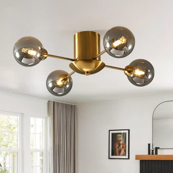 4 Light Smoke Gray Glass Globe Sputnik LED Semi Flush Mount - Image 2