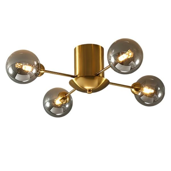 4 Light Smoke Gray Glass Globe Sputnik LED Semi Flush Mount - Image 3