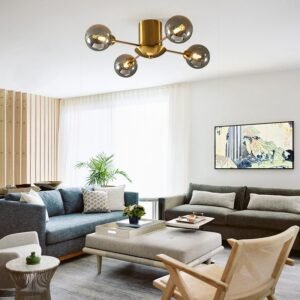 4 Light Smoke Gray Glass Globe Sputnik LED Semi Flush Mount