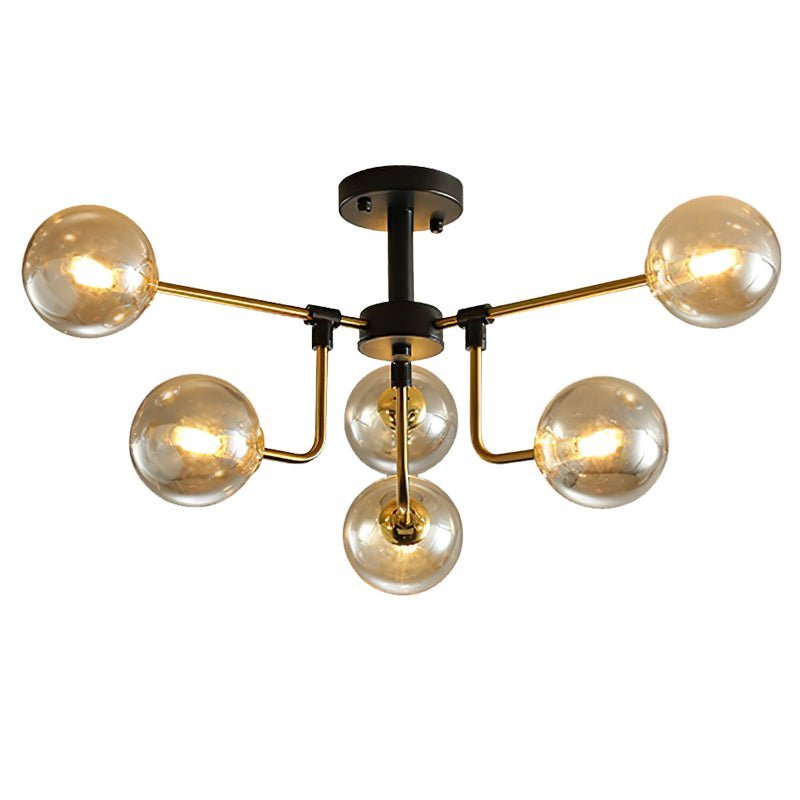 6 Light Amber Glass Sputnik Semi Flush Mount - Image 3