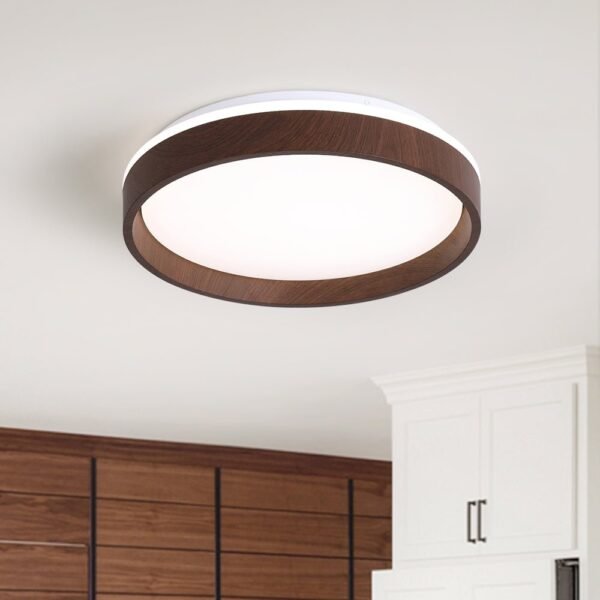 LED Wood Grain Round Flush Mount Ceiling Light
