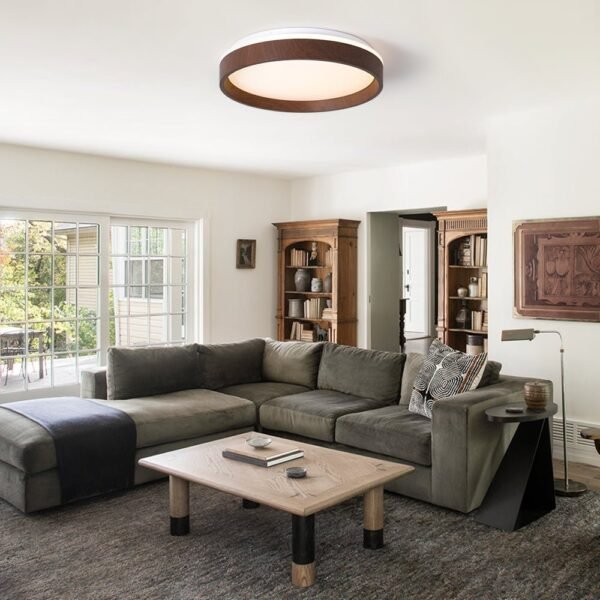 LED Wood Grain Round Flush Mount Ceiling Light - Image 2